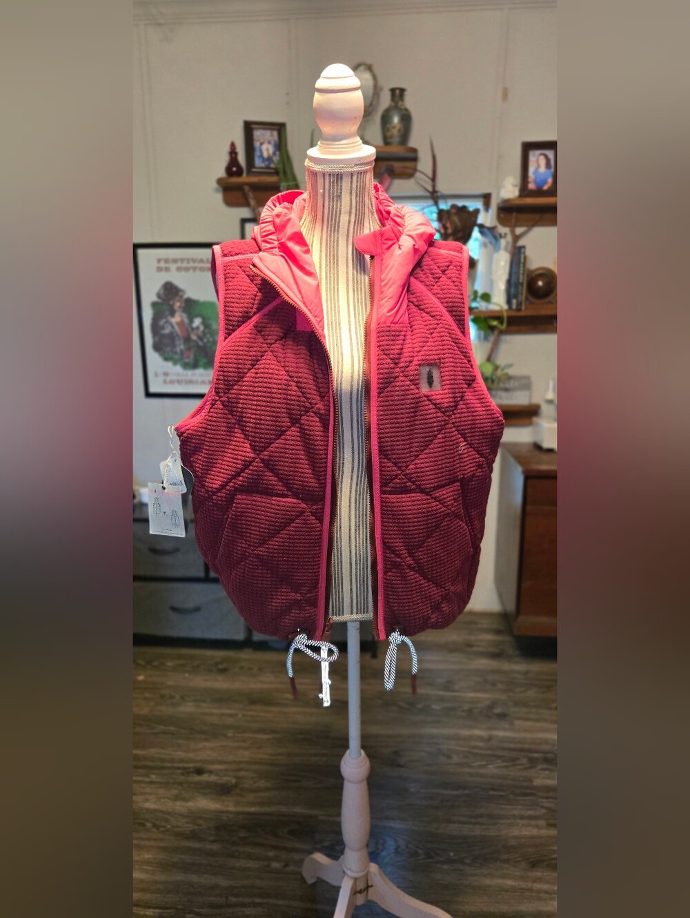 FP Movement by Free People Quilted Hooded Puffer Vest in Wine Red